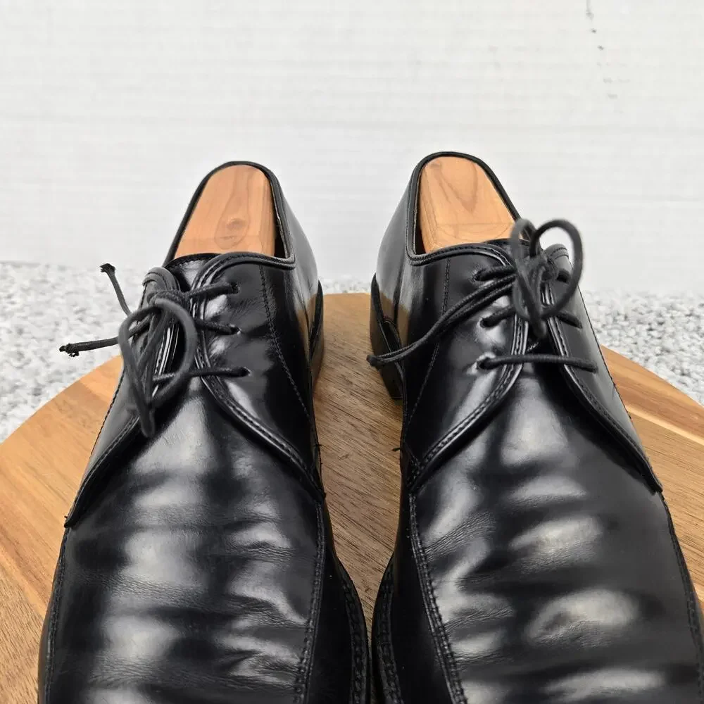 Salvatore Ferragamo Mens 10D Black Leather Apron Toe Derby Oxford Dress Shoe
